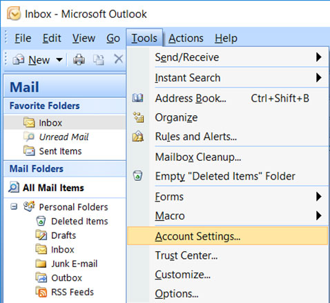 Setup ICA.NET email account on your Outlook 2007 Manual Step 1